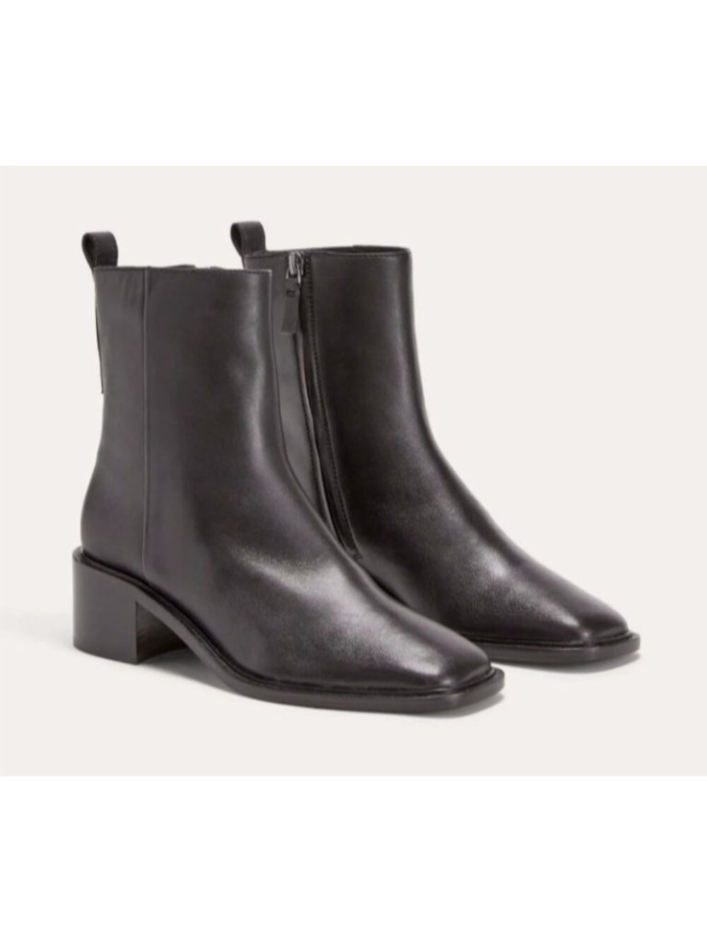 Everlane Day Heel Boot Womens Size 8 Black Leather Ankle Boots Square Toe Zip - Picture 2 of 14